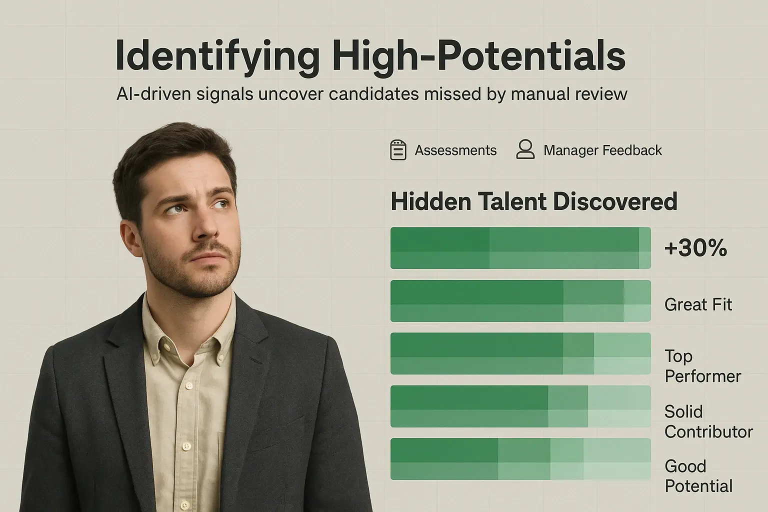 Visualize how AI coaching uncovers high-potential employees with ranked signal bars and research-backed accuracy improvements.