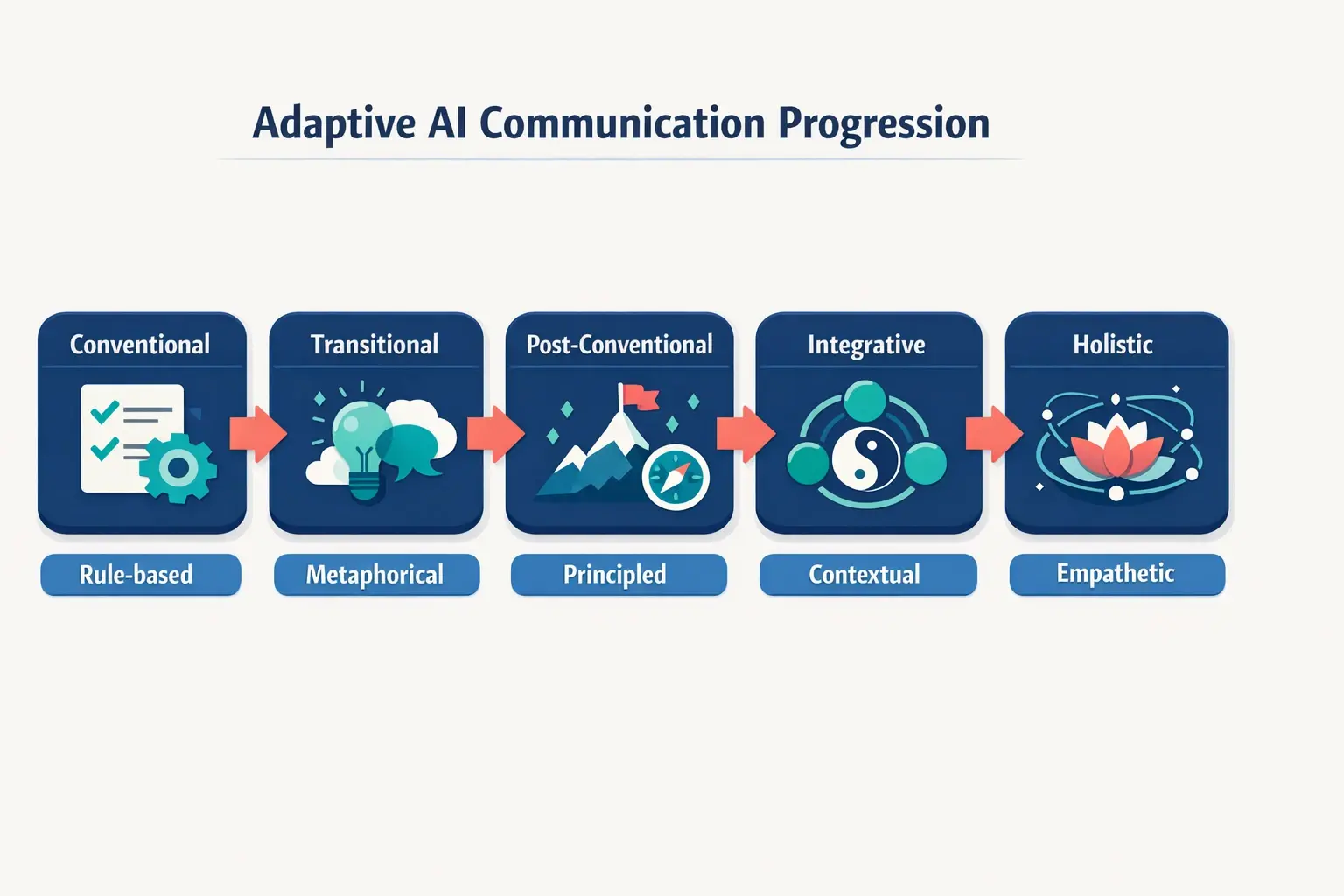 This process flow visualizes how the AI coach adapts its communication style progressively based on Integral developmental stages.