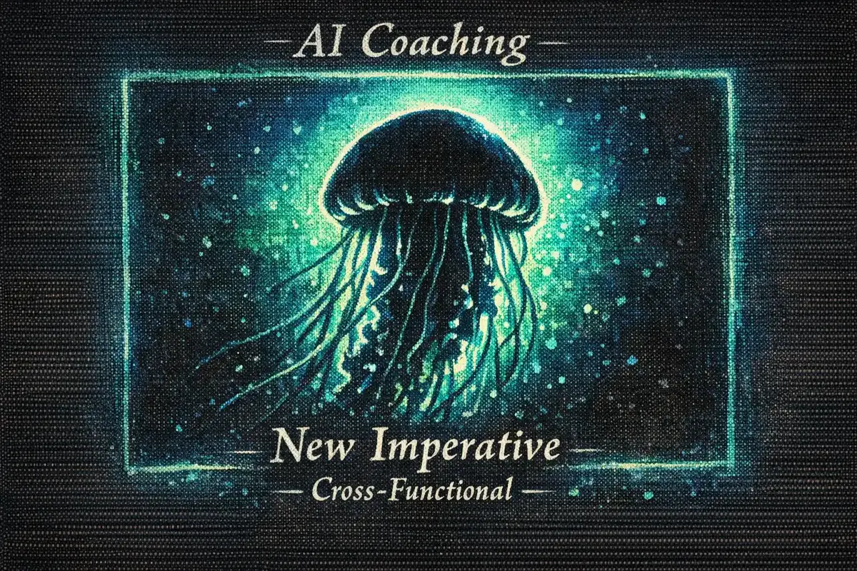 A conceptual diagram showing AI coaching supporting internal mobility and cross-functional leadership development.