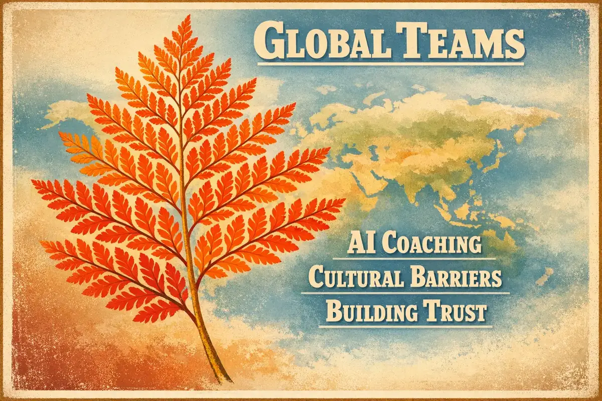 A visual representation of global teams collaborating across time zones and cultures