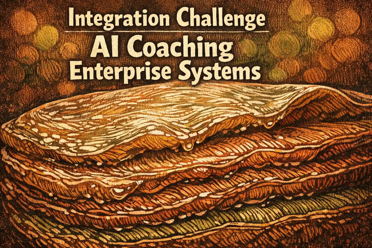 Diagram showing API integration between AI coaching, HRIS, and LMS platforms