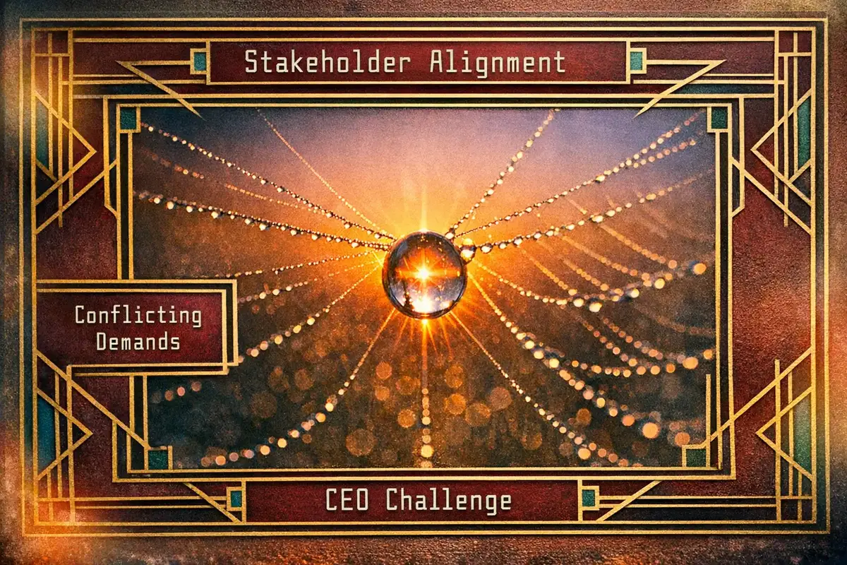 A visual framework illustrating the CEO as the central integrator among board, investors, and employees