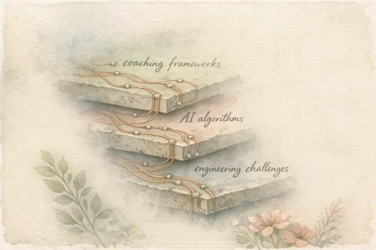 Diagram illustrating the layered architecture of a coaching-native AI system