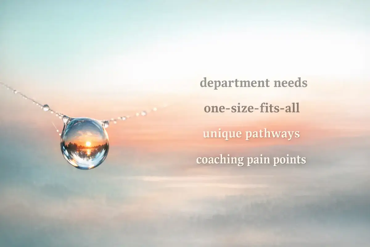 A visual representation of the AI coaching personalization cycle, showing how department-specific data feeds into adaptive learning paths.