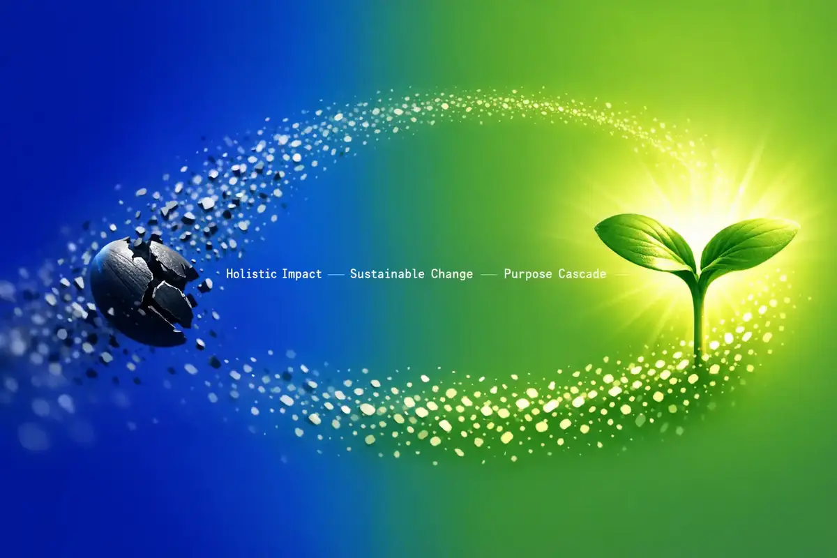 A visual representation of cascading purpose: CEO, managers, and teams each articulating and connecting their purpose to the organizational mission