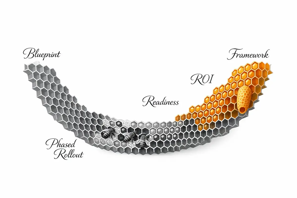 Visual representation of a stepwise AI coaching rollout in an emerging market organization