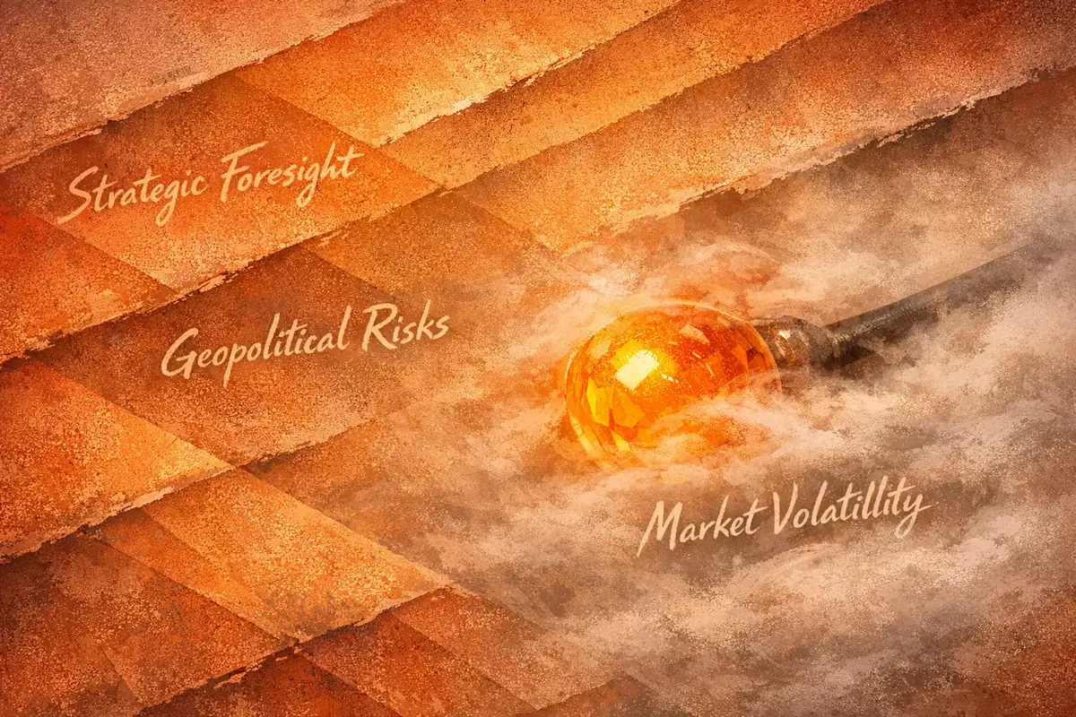 A visual representation of a CEO reviewing a global risk dashboard with scenario maps